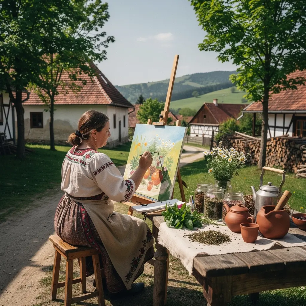 Elegantná fľaša s bylinkovým čajom a čerstvými ingredienciami