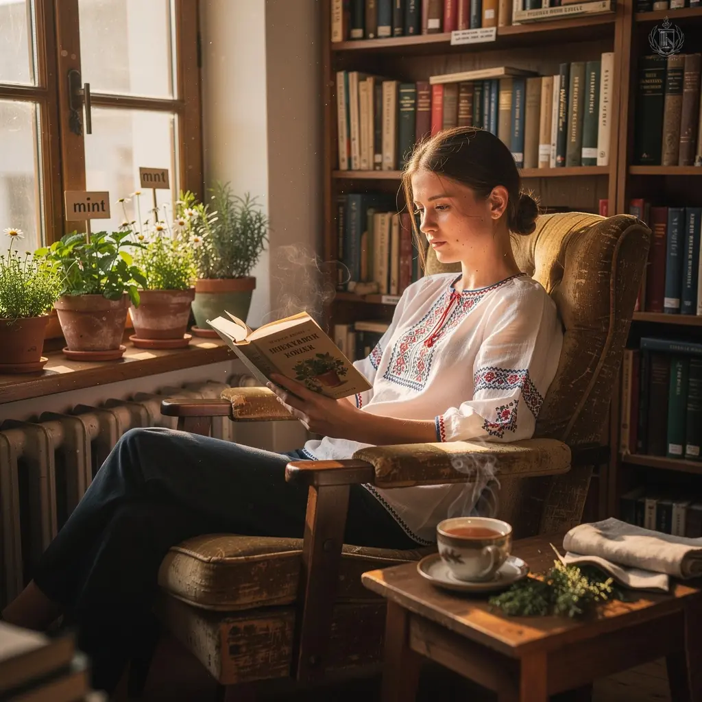 Pohľad na horúci čaj s jemnou parou nad šálkou na slnečnej verande